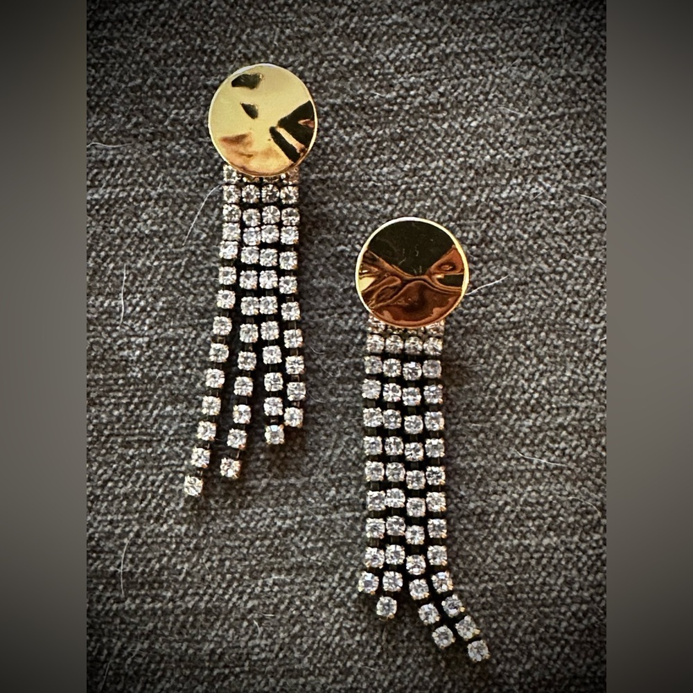 JCrew Gold and Rhinestone Dangle Earrings